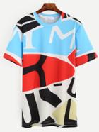 Romwe Color Block Abstract Print T-shirt