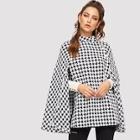 Romwe Button Detail Houndstooth Cape Coat
