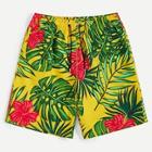 Romwe Guys Tropical & Floral Print Shorts