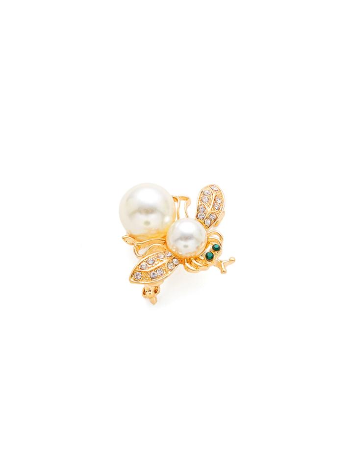 Romwe Insect Design Brooch With Double Faux Pearl