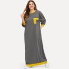 Romwe Plus Contrast Pocket Longline Dress