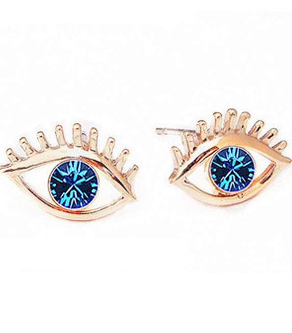 Romwe Blue Gemstone Gold Eye Earrings