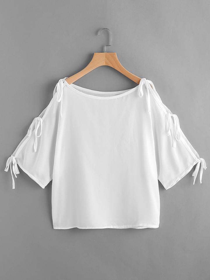 Romwe Tie Split Sleeve Top