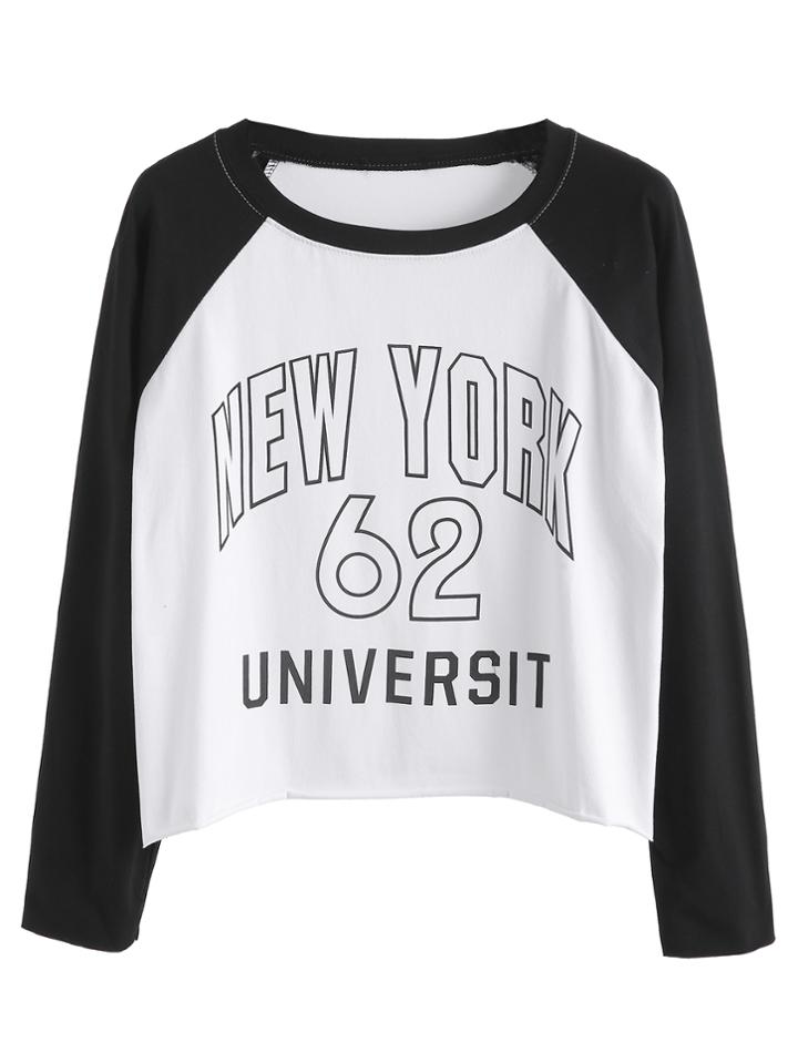 Romwe Black And White Letter Print Raglan Sleeve T-shirt