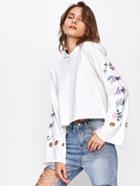 Romwe Embroidered Sleeve Ring Detail Hoodie