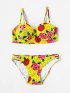 Romwe Calico Print Ladder Cutout Underwire Bikini Set