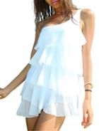 Romwe Oblique Shoulder Ruffle Dress