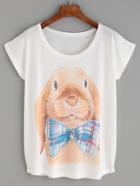 Romwe White Rabbit Print T-shirt