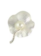 Romwe Silver Color Pearl Big Flower Brooches Jewelry