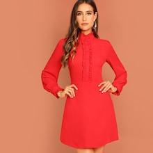 Romwe Button Front Ruffle Detail Solid Dress