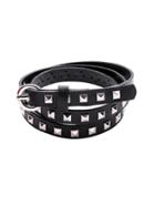Romwe Black Studded Round Buckle Faux Leather Skinny Belt
