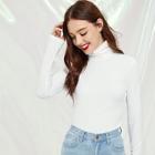 Romwe High Neck Rib Knit Solid Top