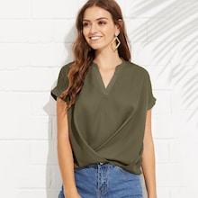 Romwe Draped V Neck Plain Top