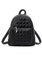 Romwe Embossed Faux Leather Studded Backpack - Black