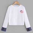 Romwe Contrast Plaid Lip Print Tee