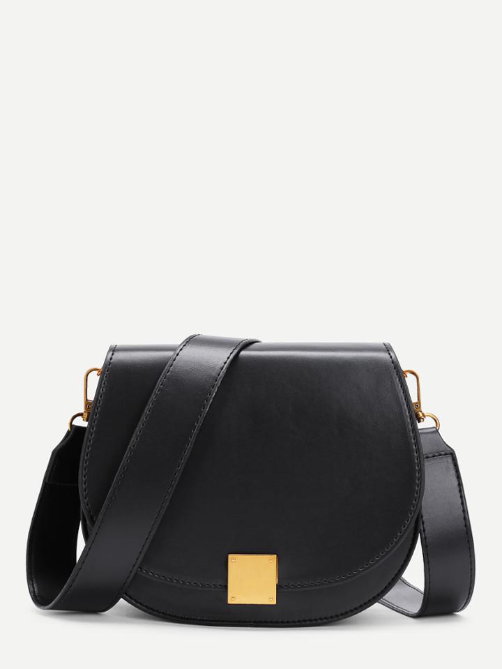 Romwe Metal Detail Saddle Pu Bag