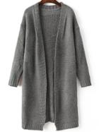 Romwe Grey Open Front Long Sweater Coat