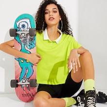 Romwe Contrast Collar Neon Lime Polo Shirt