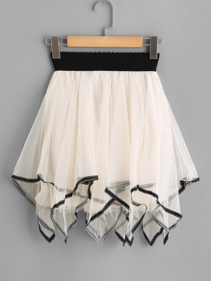 Romwe Contrast Trim Asymmetrical Hem Mesh Shirt