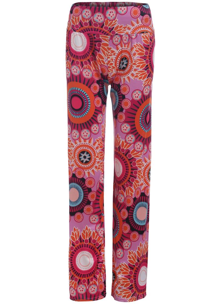 Romwe Elastic Waist Sunflower Print Pant