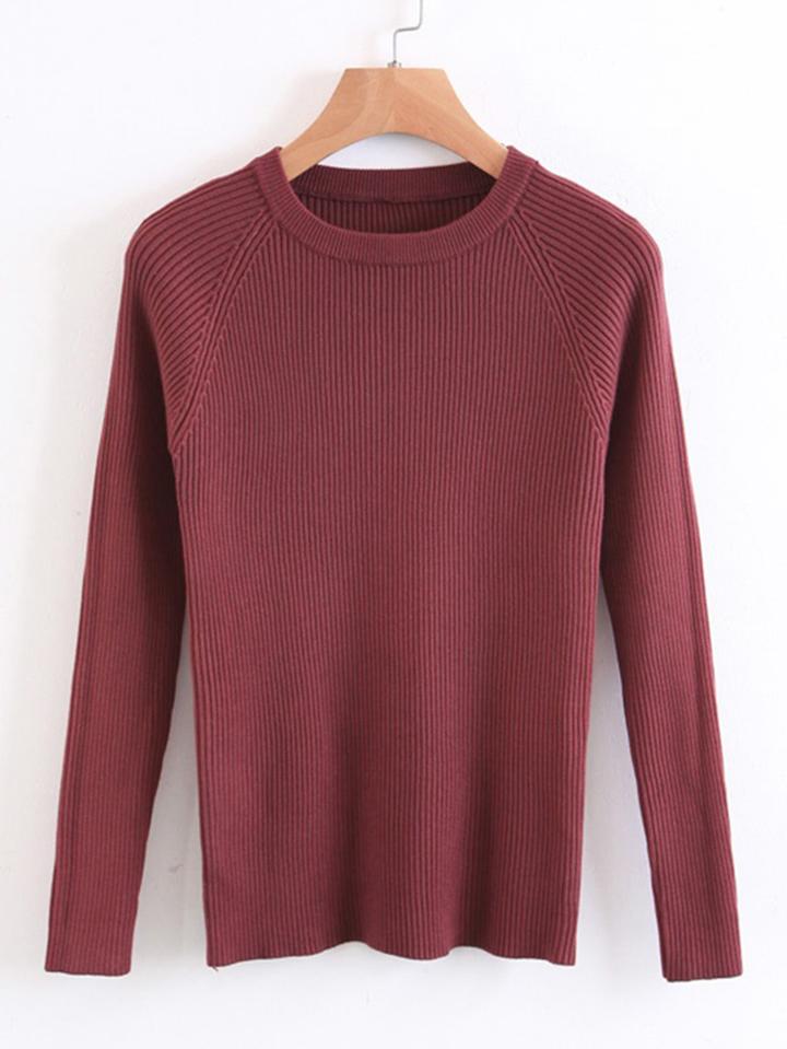 Romwe Raglan Sleeve Ribbed Knitwear