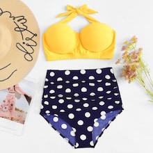 Romwe Plus Polka Dot Colorblock Swimsuit