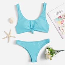 Romwe Knot Front Scoop Neck Bikini Set