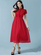 Romwe Red Stand Collar Fungus Chiffon Dress