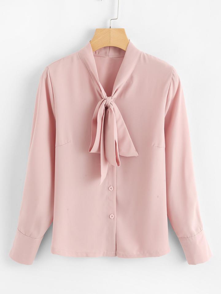 Romwe Tie Neck Shirt