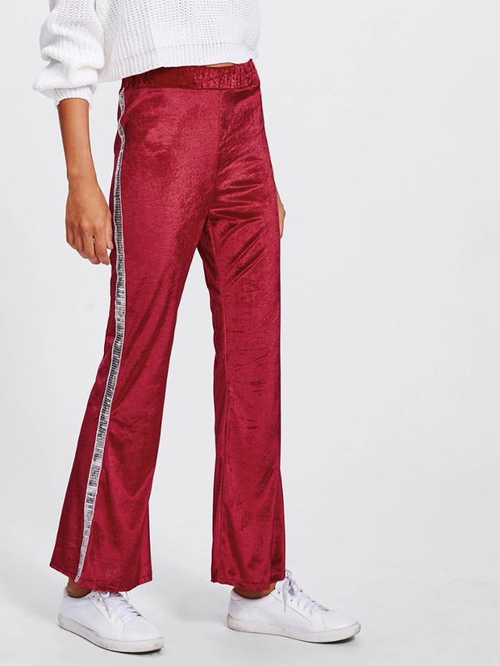 Romwe Side Taped Velvet Pants