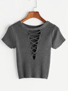 Romwe Crisscross Plunge V-cut Knit Tee