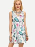 Romwe Multicolor Tropical Print Cutout Shift Dress