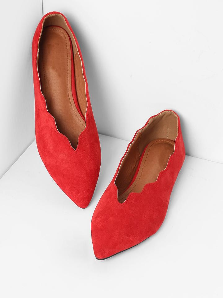 Romwe Scalloped Trim Pointed Toe Flats