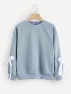 Romwe Eyelet Knot Sleeve Sweatshirt