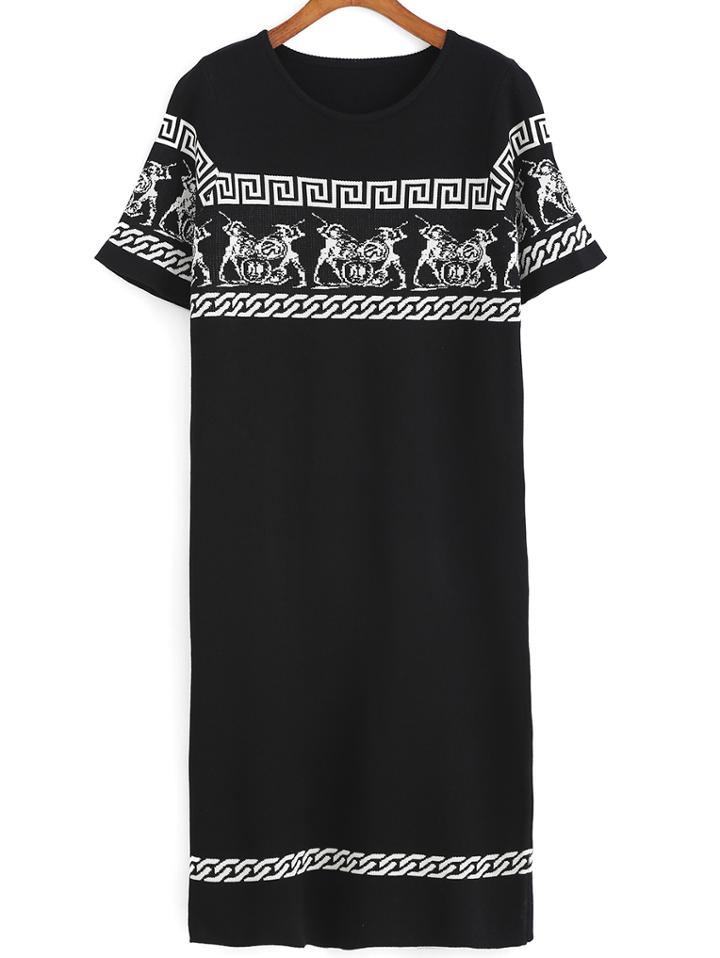Romwe Vintage Print Knit Dress