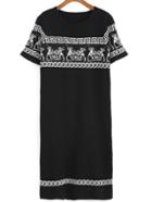 Romwe Vintage Print Knit Dress