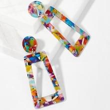 Romwe Color-block Open Geometric Drop Earrings