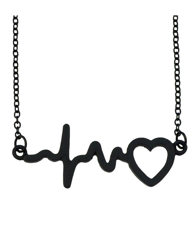 Romwe Black Heart Shape Pendant Necklace