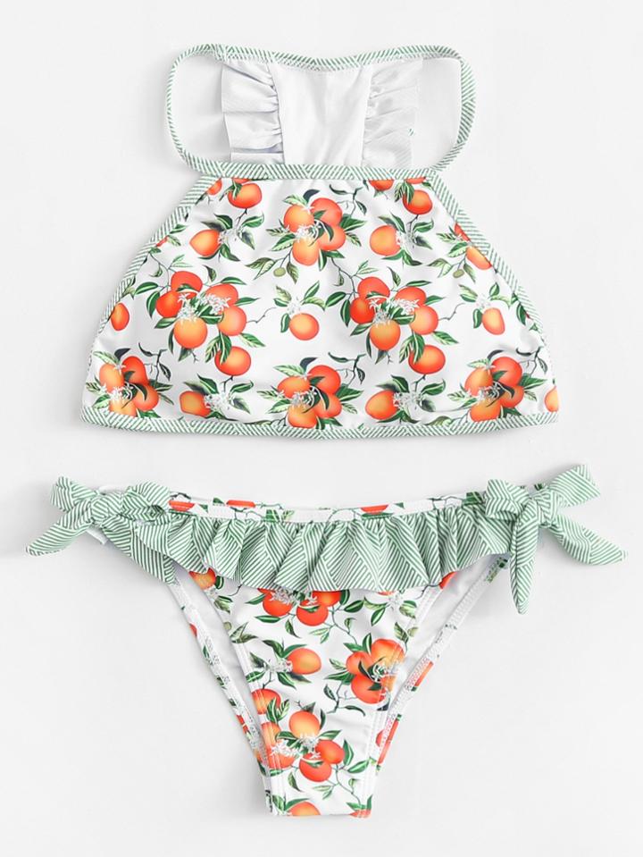 Romwe Bow Tie Ruffle Bikini Set
