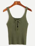 Romwe Army Green Lace Up Ribbed Knit Tank Top