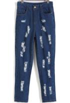 Romwe Ripped Pockets Loose Denim Pant