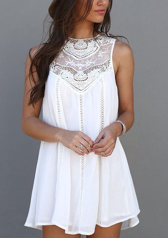 Romwe Sleeveless Crochet Hollow Shift Dress