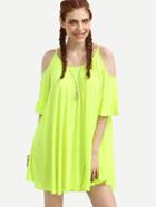 Romwe Fluorescent Yellow Ruffled Cold Shoulder Dress