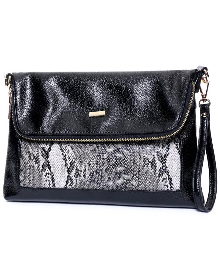 Romwe Black Snakeskin Pu Clutches Bag