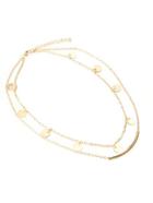 Romwe Bar & Round Detail Layered Chain Necklace