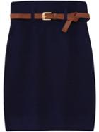 Romwe High Waist Belt Bodycon Navy Skirt