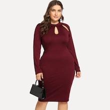 Romwe Plus Keyhole Detail Solid Dress