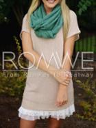 Romwe Grey Contrast White Lace Flounce Hem Sweater Dress