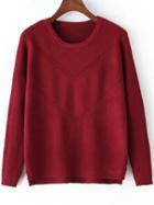 Romwe Dip Hem Slit Wine Red Sweater