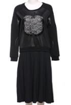Romwe Contrast Pu Leather Embroidered Pleated Dress